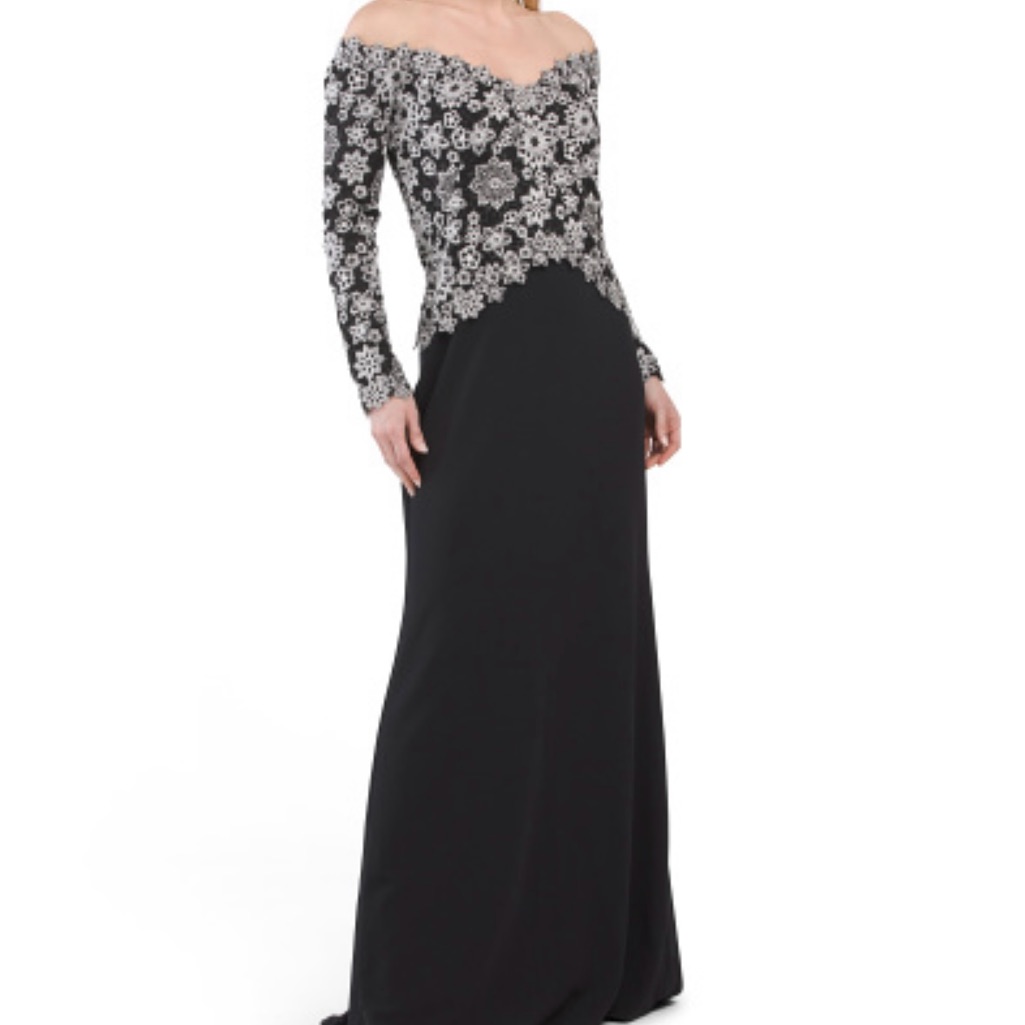 Nwt Elegant Black And White Floral Off-Shoulder Dress Sz 2